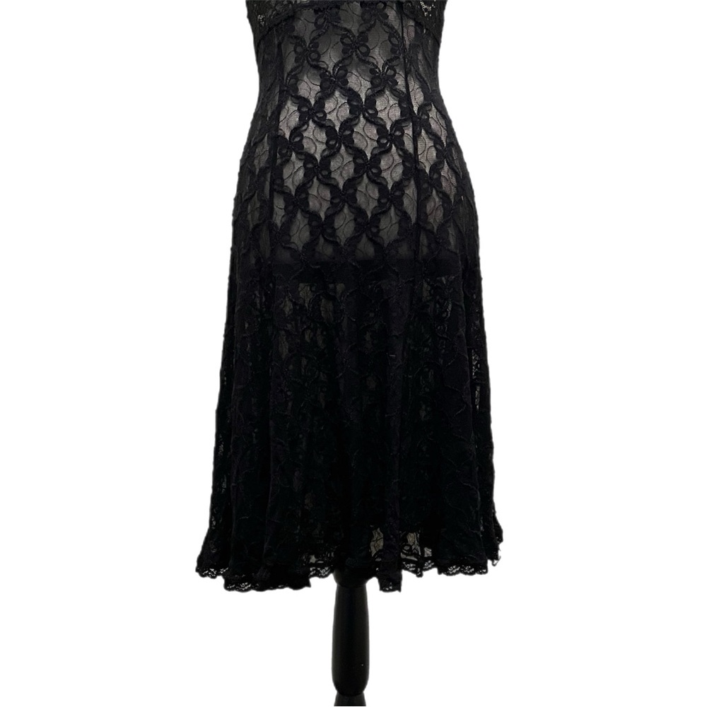 Vintage Betsey Johnson New York Black Silk Sheer Mesh Bows & Floral Lace Dress - Picture 4 of 11